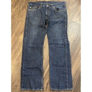 True Religion Men's Jeans Size 36 Blue Denim Straight Basic Old Multi Wheat